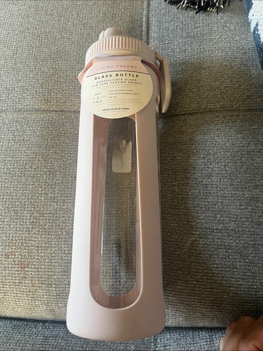 Pink Glass Water Bottle with Protective Sleeve